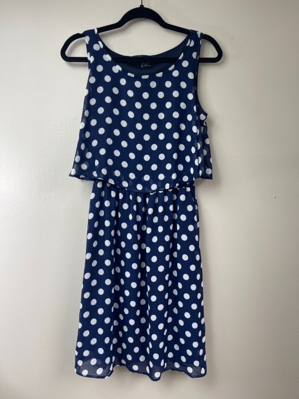 Robert Louis Blue White Polka Dot Sleeveless Dress Women's Small S